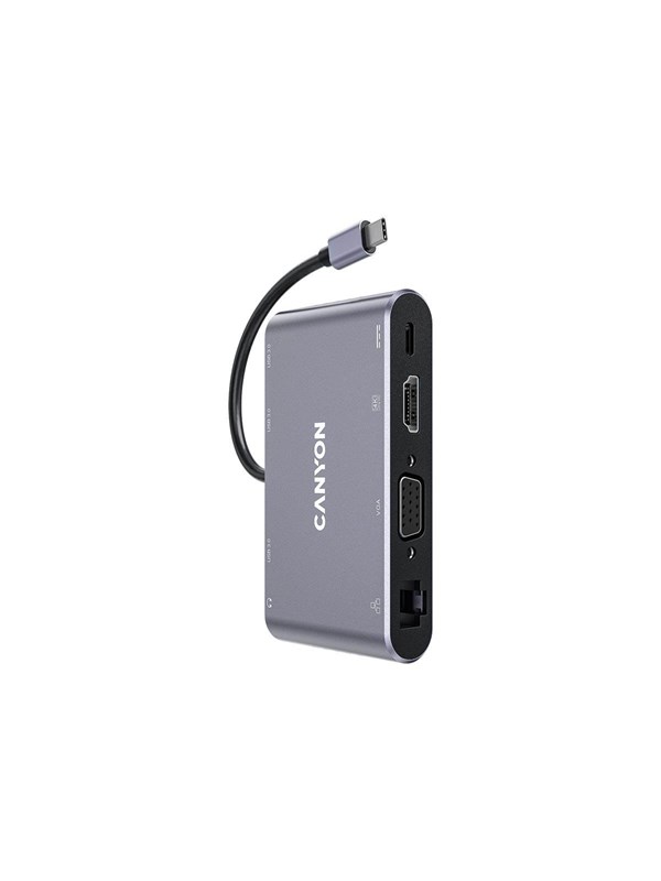 Canyon DS-14 8-i-1 USB-C-hubb 4K, mörkgrå