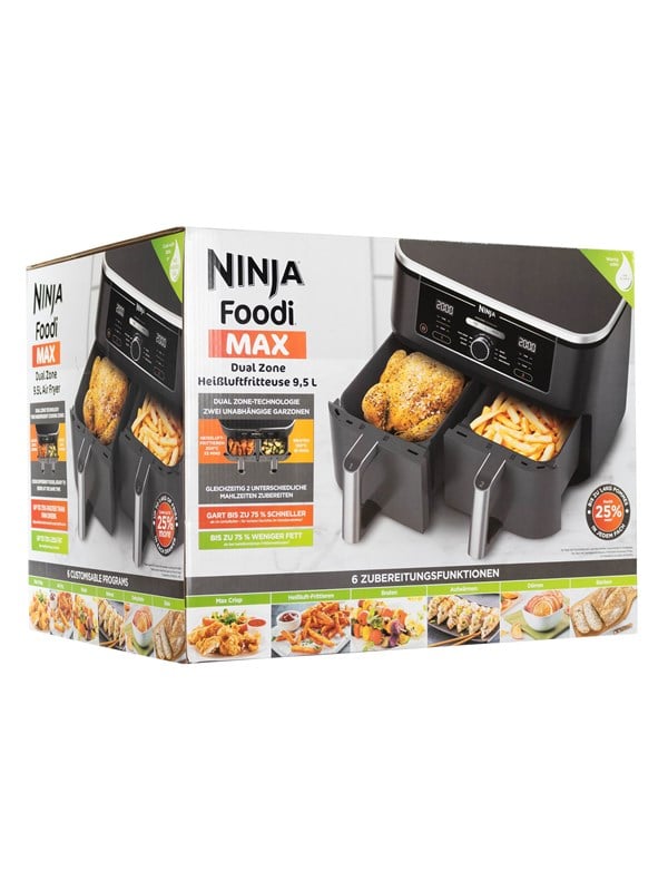 Produktfoto för Ninja AF400EU, Varmluftsfritös, 9,5 l, Dubbel, Svart, Rotations-, Röra, Fristående