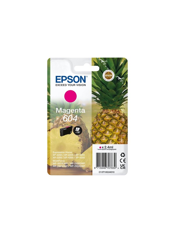 Produktfoto för Epson 604 Singlepack - 2.4 ml - magenta - original - blister - bläckpatron - för Expression Home XP-2200, 2205, 3200, 3205, 4200, 4205  WorkForce WF-2910, 2930, 2935, 2950