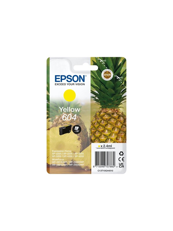 Produktfoto för Epson 604 - 2.4 ml - gul - original - blister - bläckpatron - för Expression Home XP-2200, 2205, 3200, 3205, 4200, 4205  WorkForce WF-2910, 2930, 2935, 2950