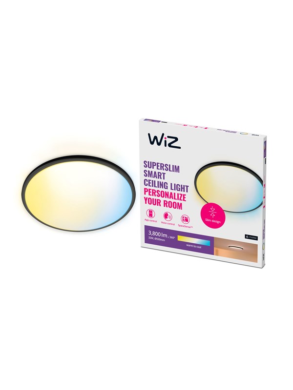 WiZ SuperSlim Smart Taklampa Svart, 32W, Tunable White kall-till-varmvitt ljus och dimbar