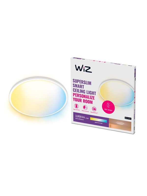 WiZ SuperSlim Smart Taklampa Vit, 32W, Tunable White kall-till-varmvitt ljus och dimbar