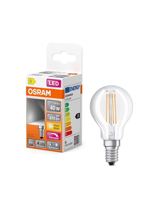 Osram LED-glödlampa LED Comfort mini-ball filament 470lm 3.4W/927 (40W) E14 dimmable E14