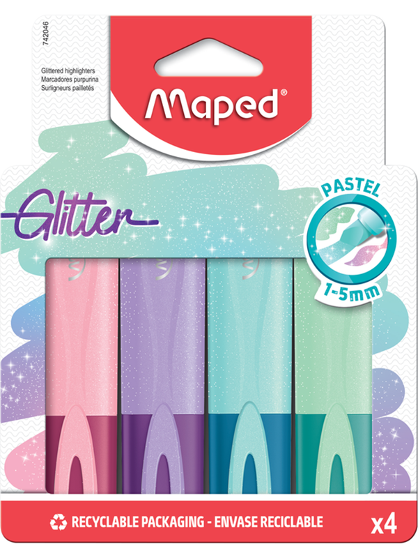 Produktfoto för Maped Fluo'Peps Classic Glitter Pastel Highlighters x4
