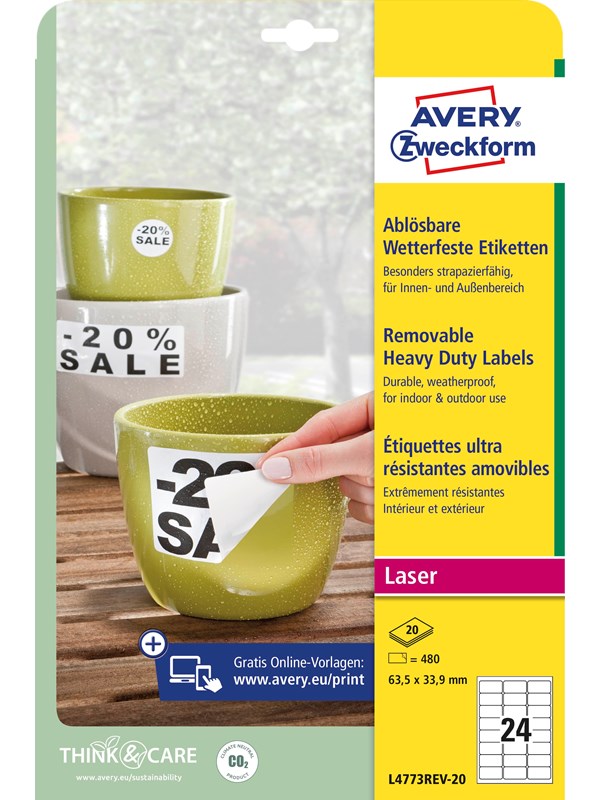 Produktfoto för Avery Etikett Avtagbar 63,5x33,9mm