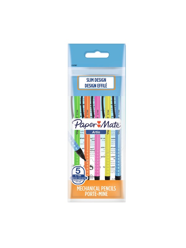 Paper Mate Artio mekaniska pennor | 0,7 mm | HB #2 | Blandade fallfärger | 5 delar