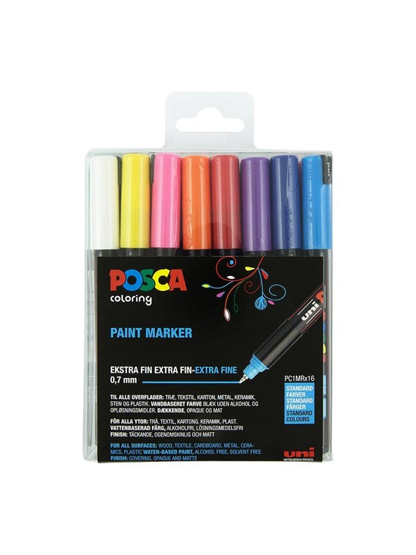 Produktfoto för Marker Uni Posca Corner PC1MR med 16 stk. ass. farver