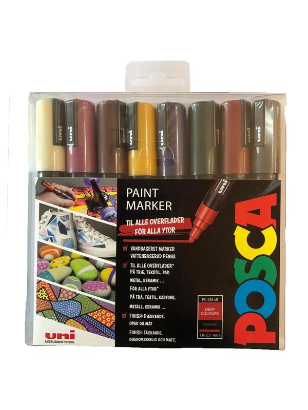 Produktfoto för POSCA markörset PC-5M, 8 st. djupa färger