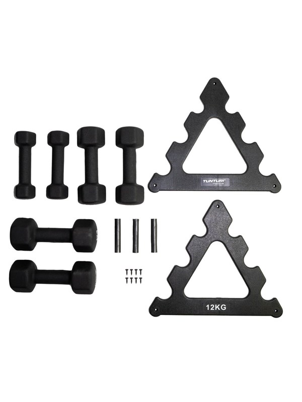 Produktfoto för Tunturi neopren hantelset 3 set inkl. ställ