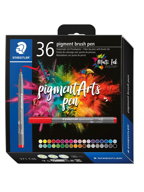 Produktfoto för STAEDTLER 371 - Brush pen set - permanent - blandfärger - pigmentbläck - 36 delar
