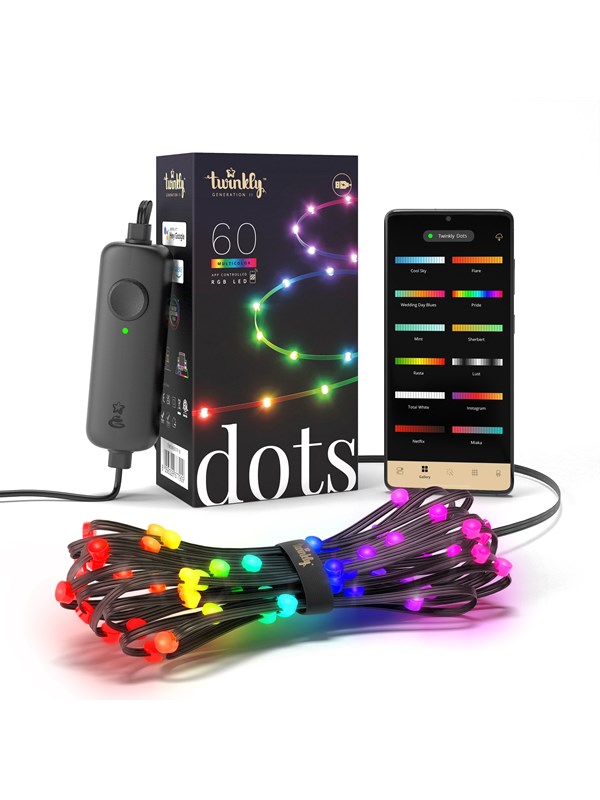 Twinkly Dots - 60 App-controlled RGB LEDs. 3 Meters. Black Wire. USB-powered.