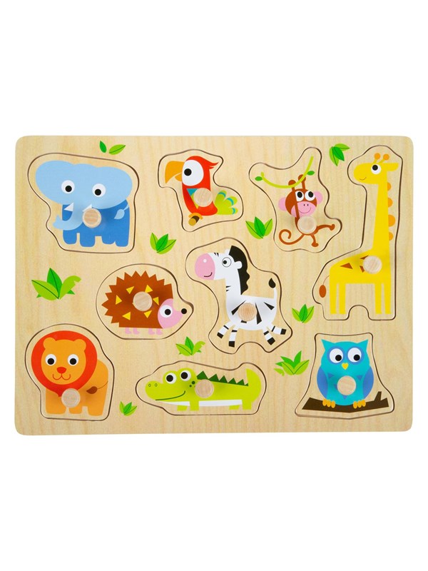 Small Foot - Wooden Stud Puzzle Zoo 9pcs. Trä
