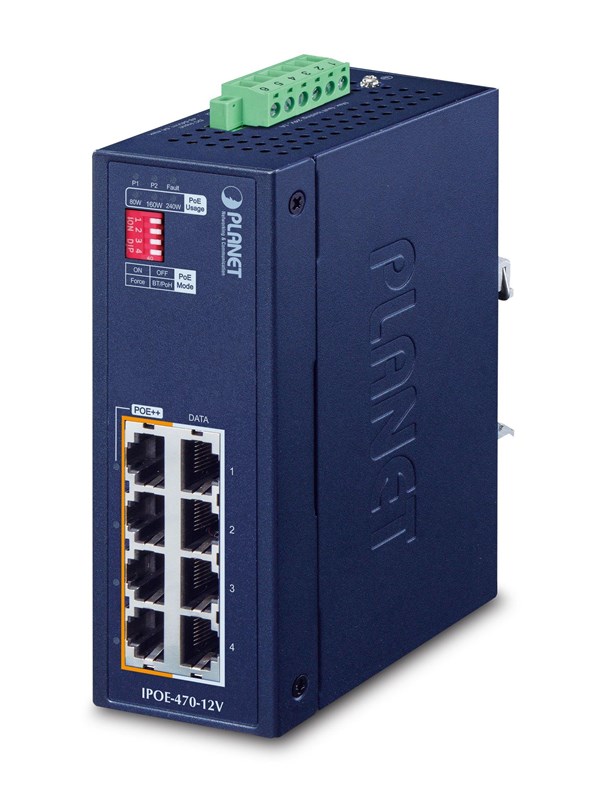 PLANET IPOE-470-12V Industrial 4-port Gigabit 802.3bt PoE++ Injector Hub