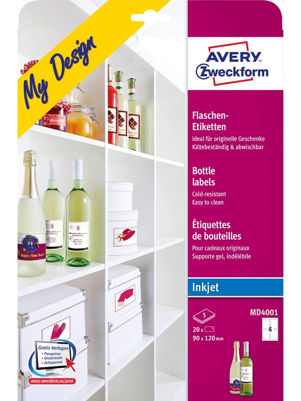 Avery Flasketiketter, 90 x 120 mm, 20 Etiketter