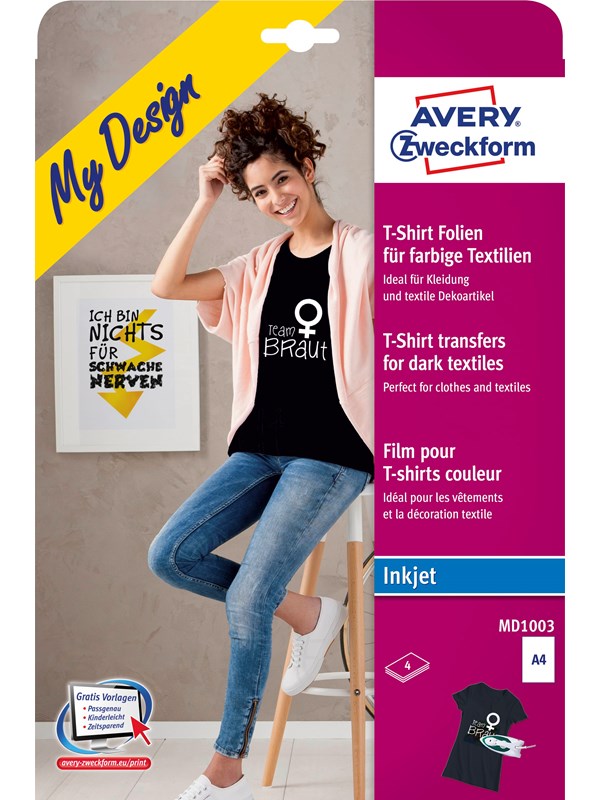 Avery Transferfilm att stryka på t-shirt för mörka material, 210 x 297 mm,