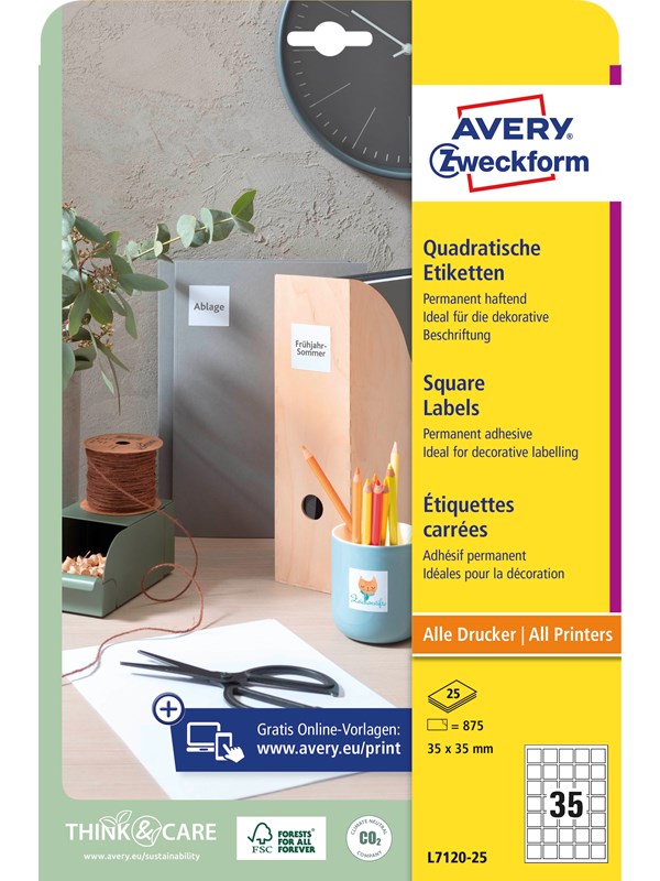 Avery Etiketter för QR-koder, 35 x 35 mm, 875 Etiketter, Vit