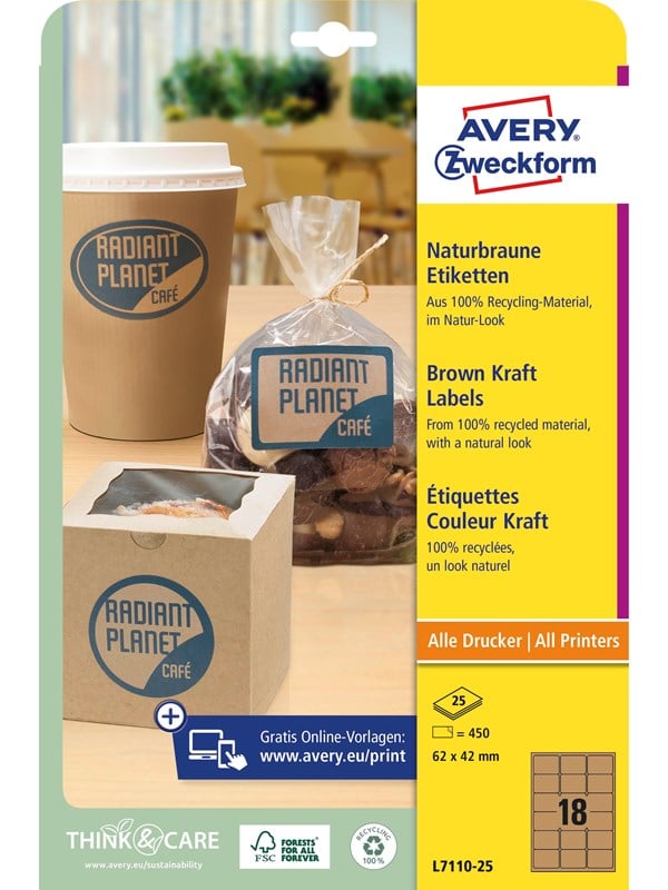 Avery Etiketter av brun papp, 62 x 42 mm, 450 Etiketter, Brun