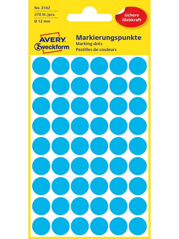 Avery Punktklistermärken, Ø 12 mm, 270 Etiketter, Blå