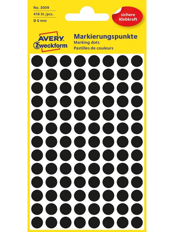 Avery Punktklistermärken, Ø 8 mm, 416 Etiketter, Svart