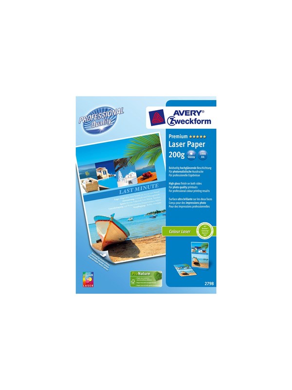 Avery Premium färglaserpapper, A4, dubbelsidig beläggning, 200 g/m²