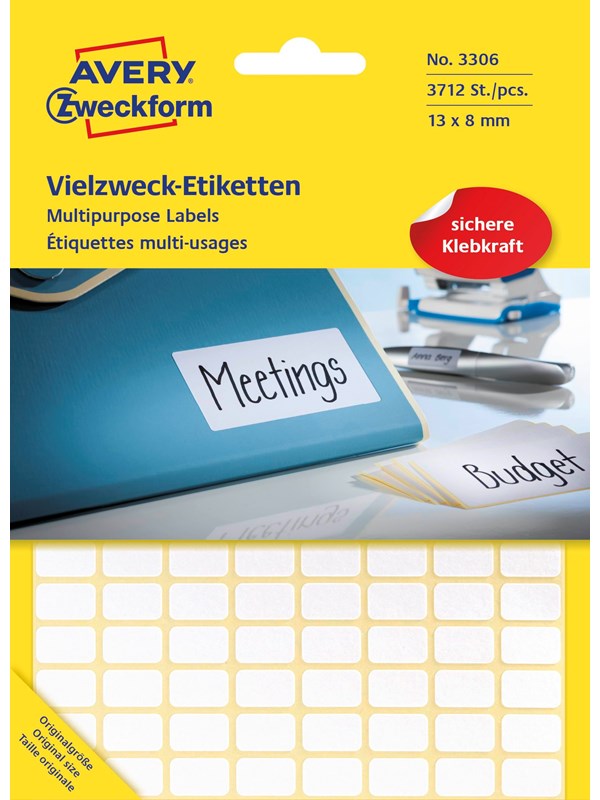 Avery Universaletiketter, 13 x 8 mm, 3.712 Etiketter, Vit