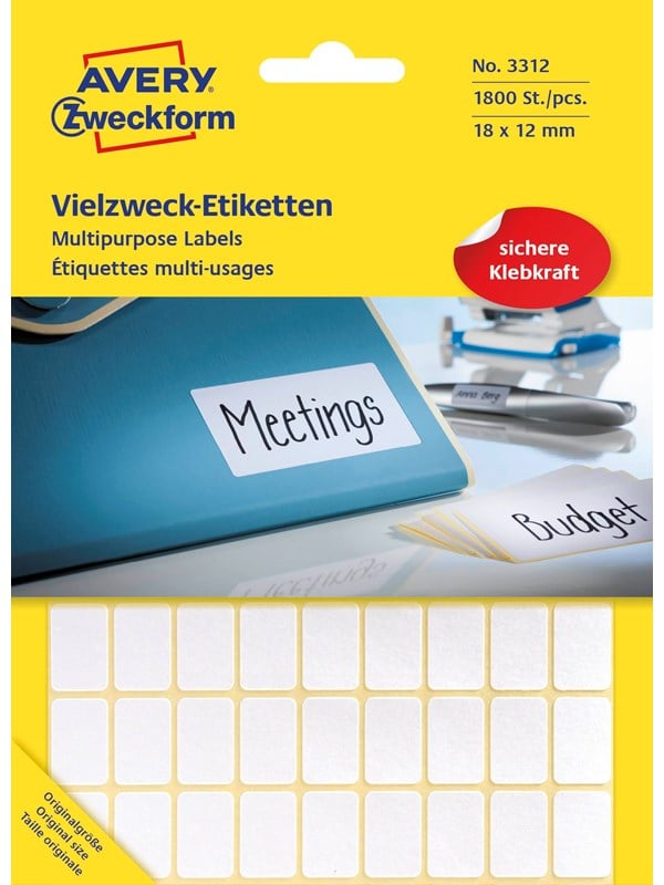 Avery Universaletiketter, 18 x 12 mm, 1.800 Etiketter, Vit