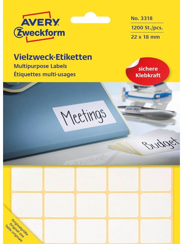 Avery Universaletiketter, 22 x 18 mm, 1.200 Etiketter, Vit
