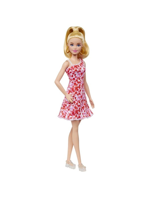 Barbie Fashionista rosablommig klänning