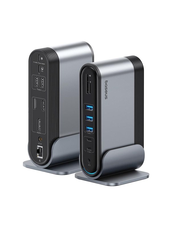 Baseus UnionJoy USB-C Docking Station 2xHDMI4K@60Hz 1xDP4K@60Hz 3xUSB-A3.0 2xUSB-C3.0 2xUSB-A2.0 1xRJ45 PD PC 1xSD+TF 1x3.5mm minijack - Grey USB Hub - USB 3.0 - 17 porte - Grey