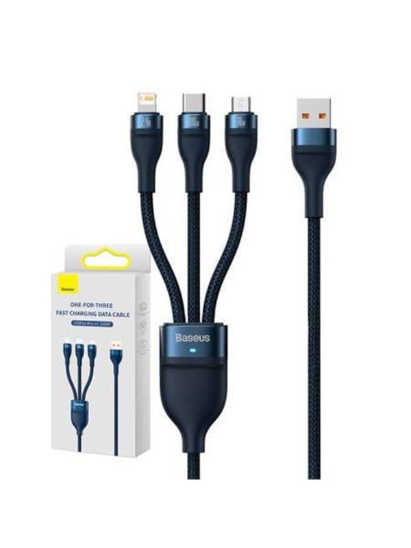 Baseus 3in1 USB cable Flash Series USB-C + micro USB + Lightning 100W 1.2m (blue)
