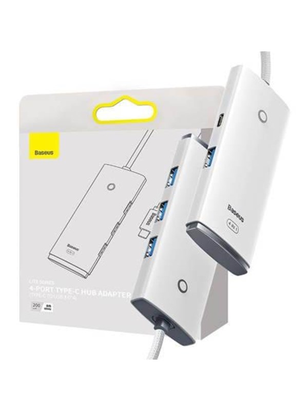 Baseus Hub 4in1 Lite Series USB-C to 4x USB 3.0 + USB-C 2m (White) USB Hub - USB 3.0 - 4 porte - Vit