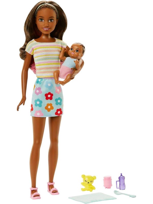 Barbie Skipper Babysitter Brown Hair Doll With Baby Doll
