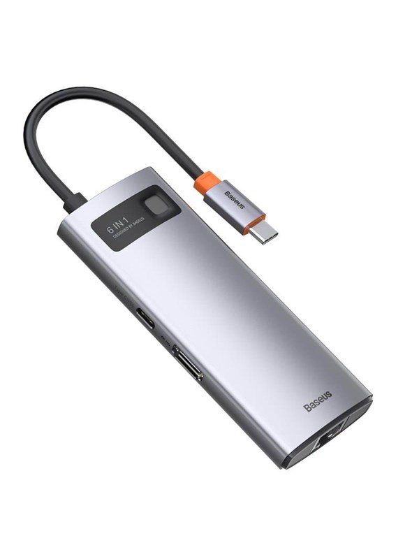Baseus Hub 6in1 Metal Gleam Series USB-C to 3x USB 3.0 + HDMI + USB-C PD + Ethernet RJ45 USB Hub - USB 3.0 - 6 porte - Grey