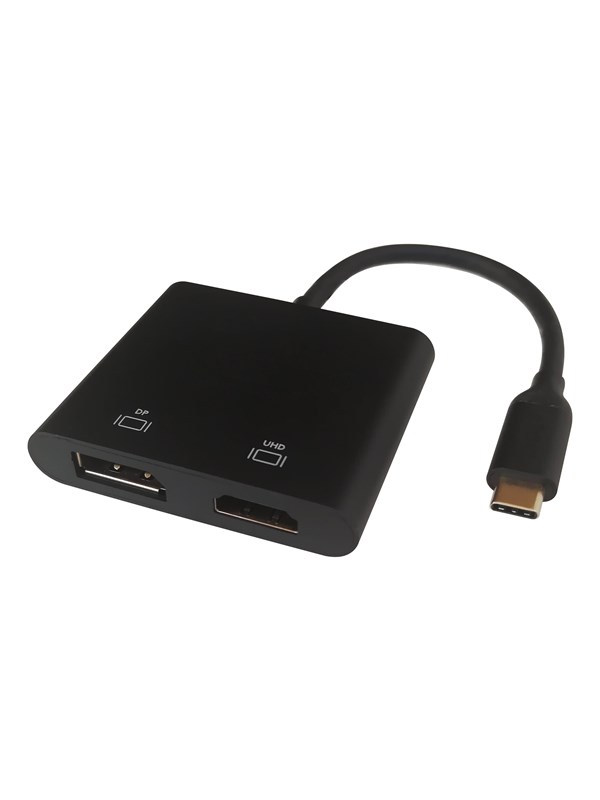 Deltaco USB-C MST HUB 2x 4K/60Hz HDMI + DP black 0.1m USB Hub - 3 porte - Svart