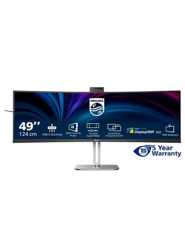 Produktfoto för 49" Philips 5000 Series - 5120x1440 (DQHD) - 100W USB HUB - KVM Switch - RJ45 - 4 ms - Skärm