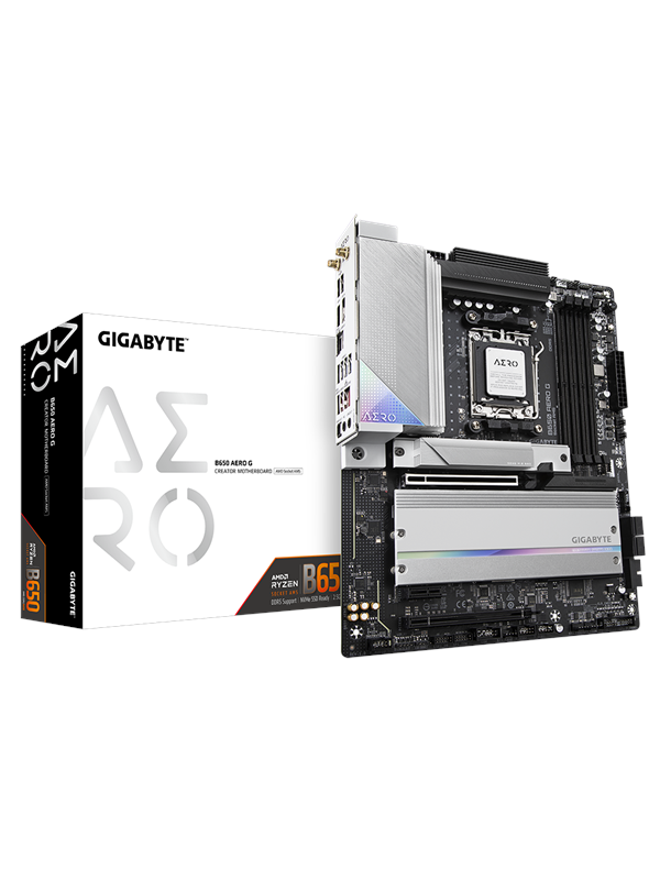 Produktfoto för GIGABYTE B650 AERO G Moderkort - AMD B650 - AMD AM5 socket - DDR5 RAM - ATX
