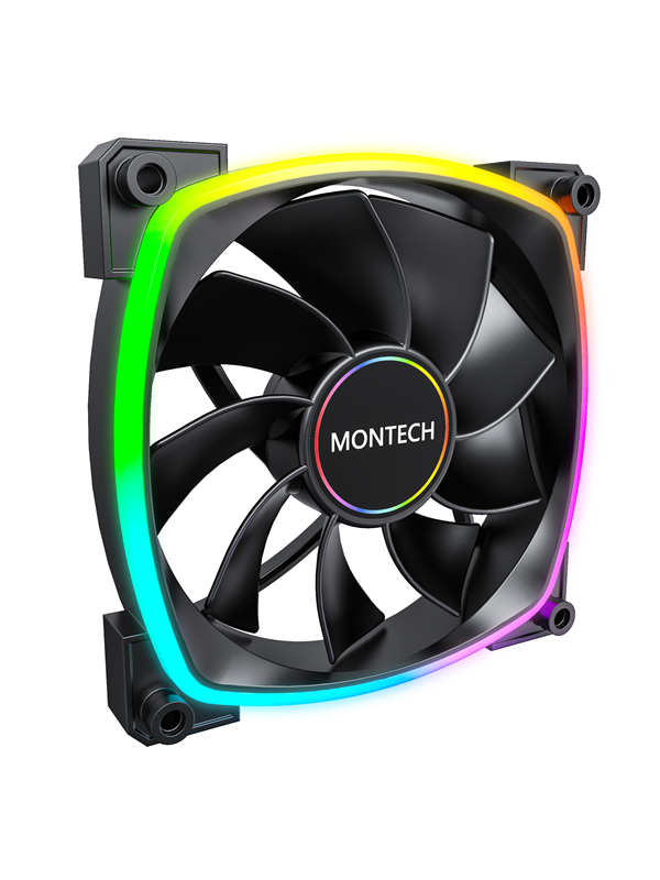 Montech RX140 PWM BK - Reverse - Chassi fläkt - 140mm - Svart med RGB LED - 28 dBA