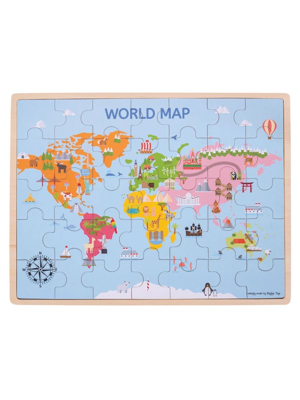 Bigjigs Wooden World Map Puzzle 35dlg. Trä
