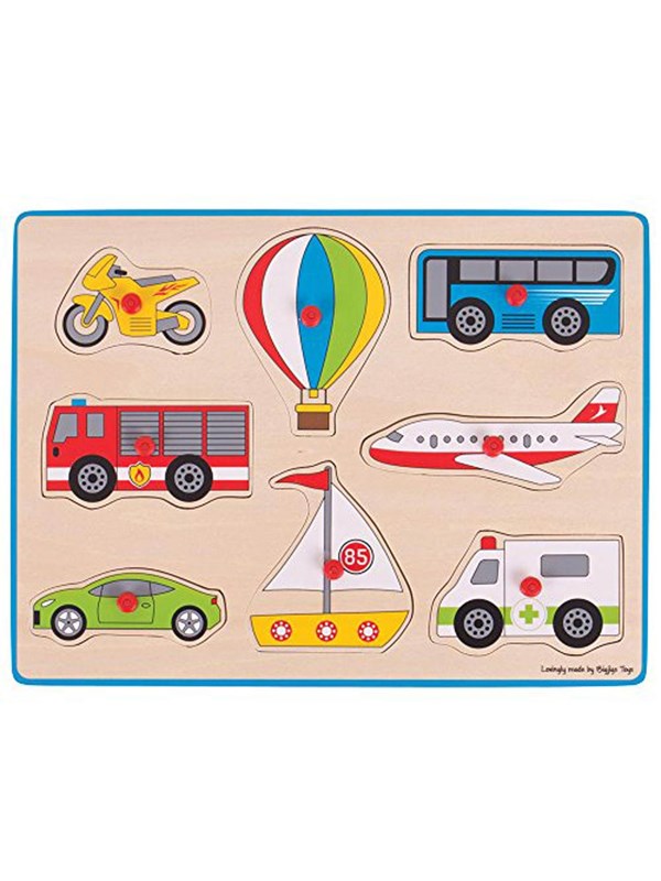 Bigjigs Wooden Stud Puzzle Vehicles 8 pieces. Trä