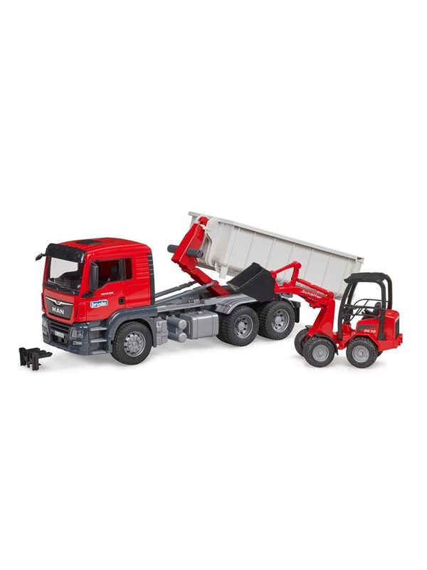 Bruder Truck w Roll-Off-Container & Schäffer loader