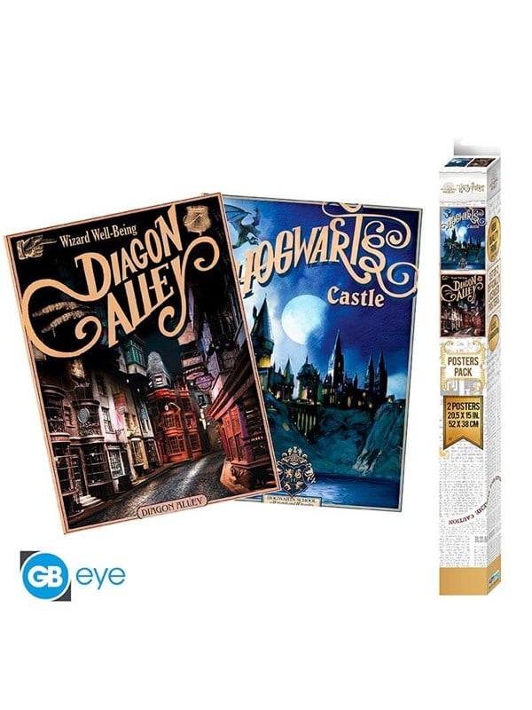 ABYstyle - HARRY POTTER Set 2 Chibi Posters Retro Hogwarts & Diagon Alley - Affisch