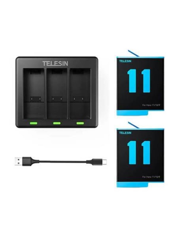 Telesin 3 Slot Charger 2 Batteries For Gopro Hero 12 / Hero 11 / Hero 10 / Hero 9