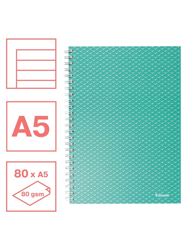 Esselte  Colour'Breeze A5 anteckningsbok linjerad, trådbunden Grön