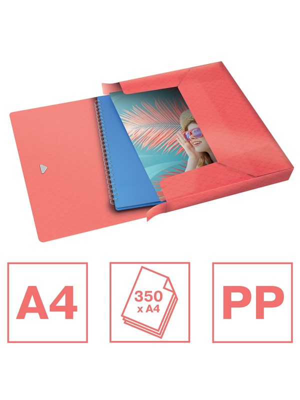 Produktfoto för Esselte Colour'Breeze Extra Capacity - Boxfil - ryggbredd: 40 mm - för A4 - kapacitet: 350 ark - translucent coral