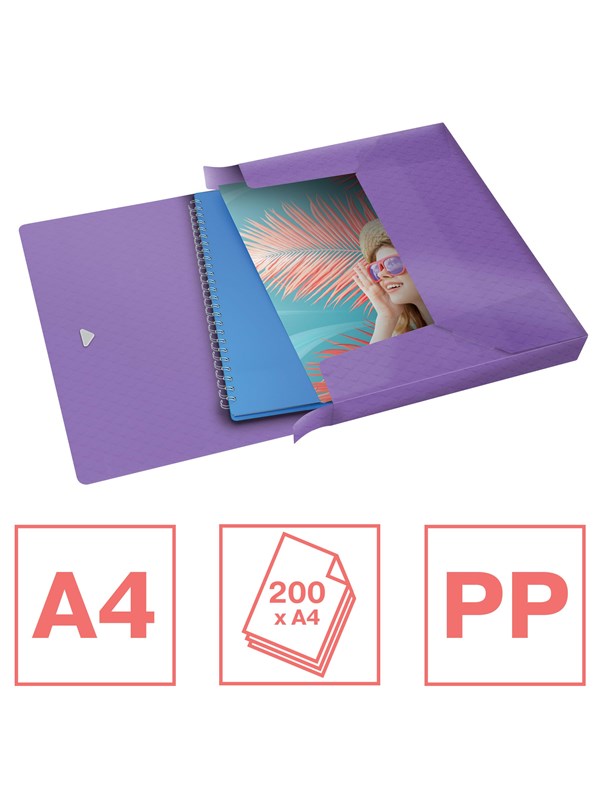 Produktfoto för Esselte Colour'Breeze - Boxfil - ryggbredd: 25 mm - för A4 - kapacitet: 200 ark - genomskinlig lavendel