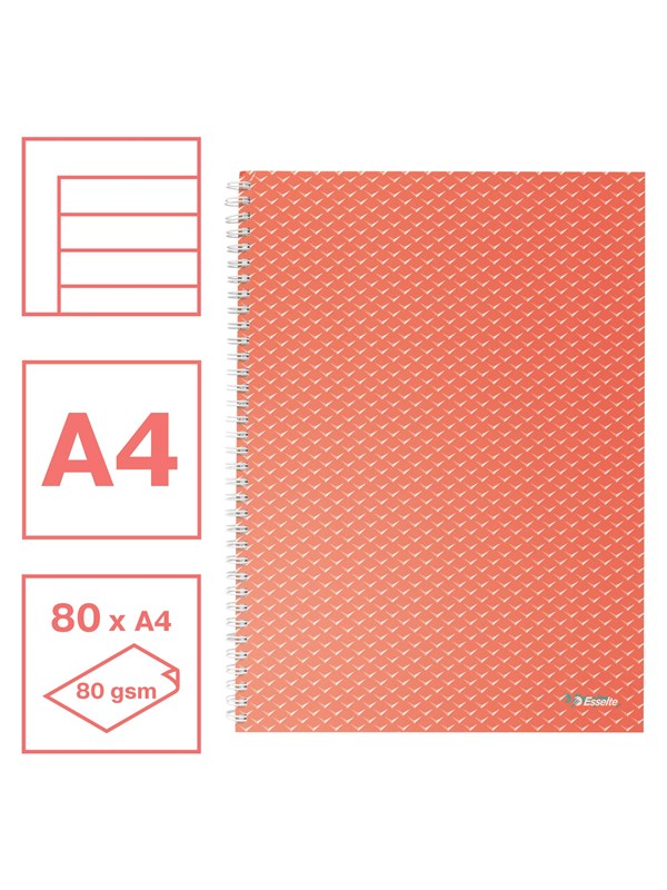 Esselte  Colour'Breeze A4 anteckningsbok linjerad, trådbunden Korall