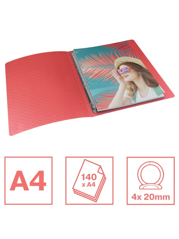 Produktfoto för Esselte Colour'Breeze - Ringpärm - ryggbredd: 25 mm - för A4 - kapacitet: 140 ark - translucent coral