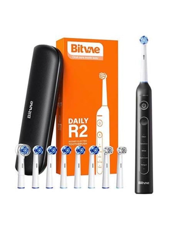 Bitvae eltandborste Rotary toothbrush with tips set and travel case R2 (black)