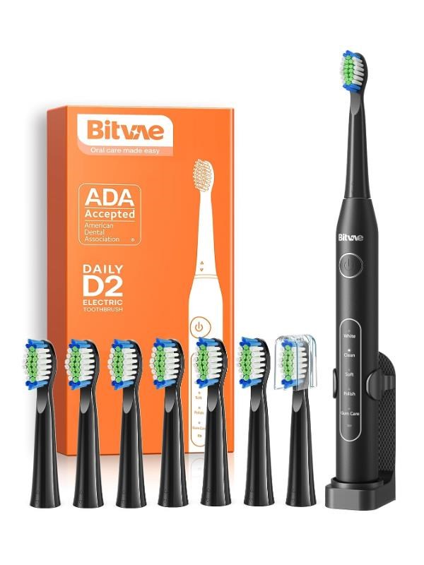 Bitvae eltandborste Sonic toothbrush with tips set and travel case D2 (black)