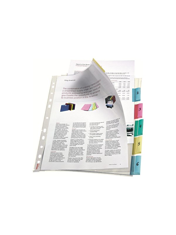 Esselte - L-shaped folder - 6 parts - for A4 Maxi - capacity: 30 sheets - tabbed - clear glass